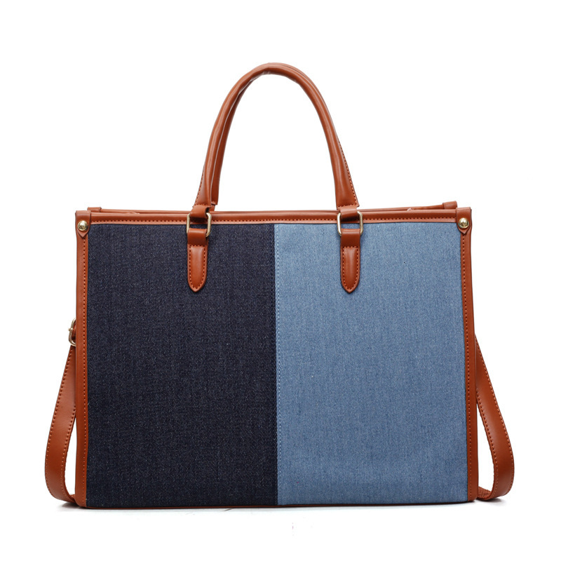 New autumn and winter women's large capacity shoulder bag new color blocked denim luxury handbag versatile commuting bag simple casual tote bag