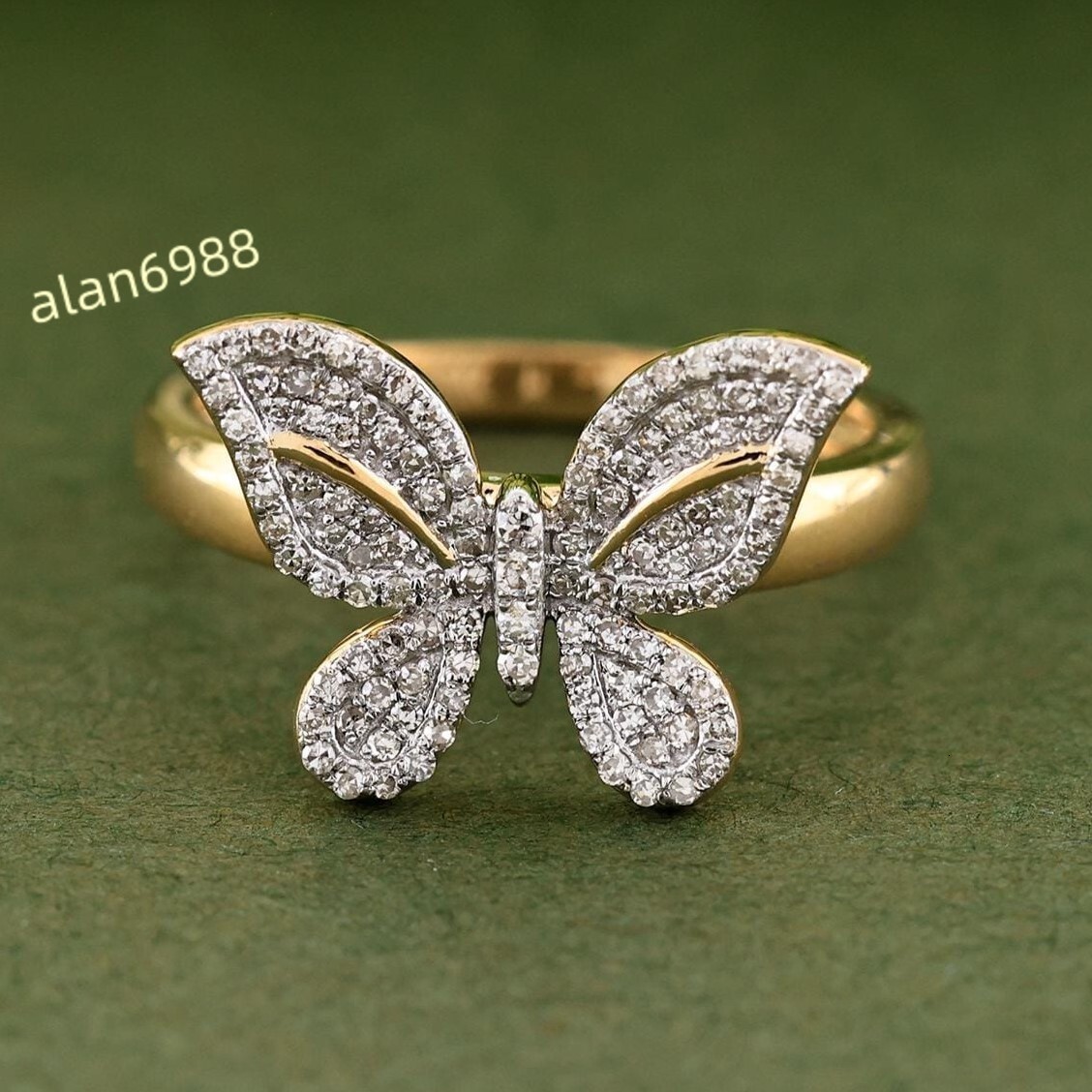 VVS Moissanite Diamond Ring Butterfly Shape Ring GRA Certified Diamond 14k Solid Gold Iced Out Hip Hop Diamond Ring for Women