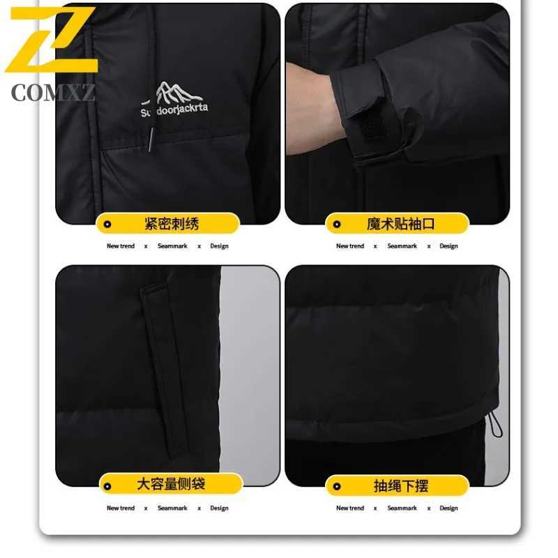 COMXZ White Duck Down Mens New Classics Splicing Hooded Climbing Lightweight Parka Casual Working Cold Protection Winter Garment Z251024