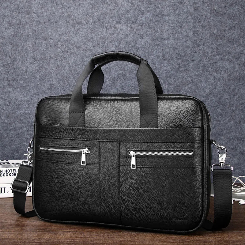 Genuine leather Mens Briefcase document bag high quality cowhide men business crossbody 16inch shoulder computer 251018