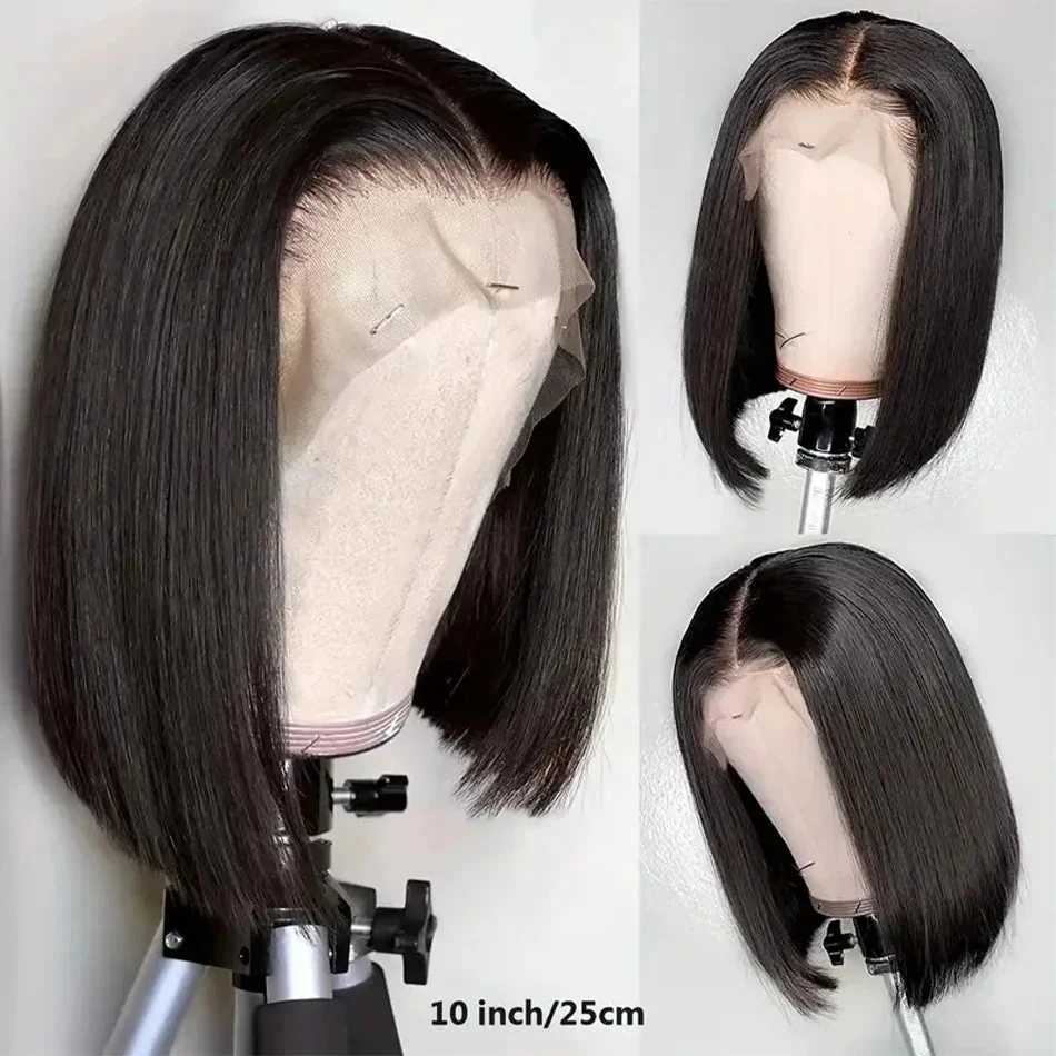 100 Human Hair Natural Black Straight Bob Wig 4x4 Closure 13x4 Lace Frontal Pre Plucked Brazilian Virgin Straight Short Bob Wig W251023