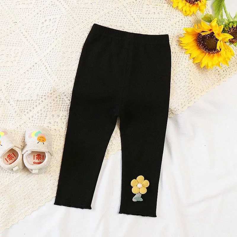 New Spring Autumn Kids Leggings Cute Flower Solid Color Girls Skinny Pants Childrens Outerwear TrousersT251024