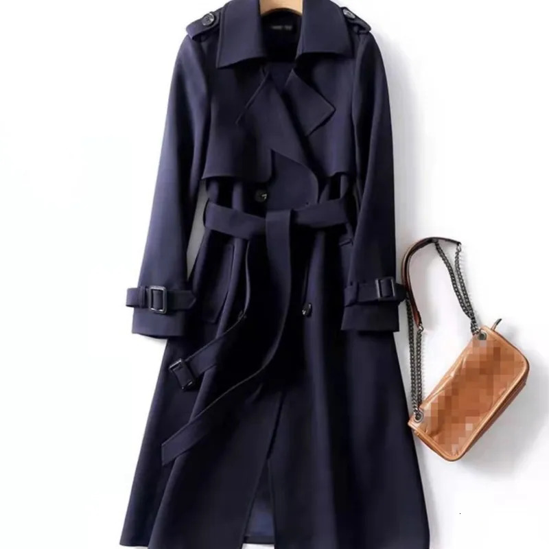 Womens Trench Coat Autumn Korean Long Jacket with Belt Solid Doublebreasted British Style Khaki For Women Red Blue 251021