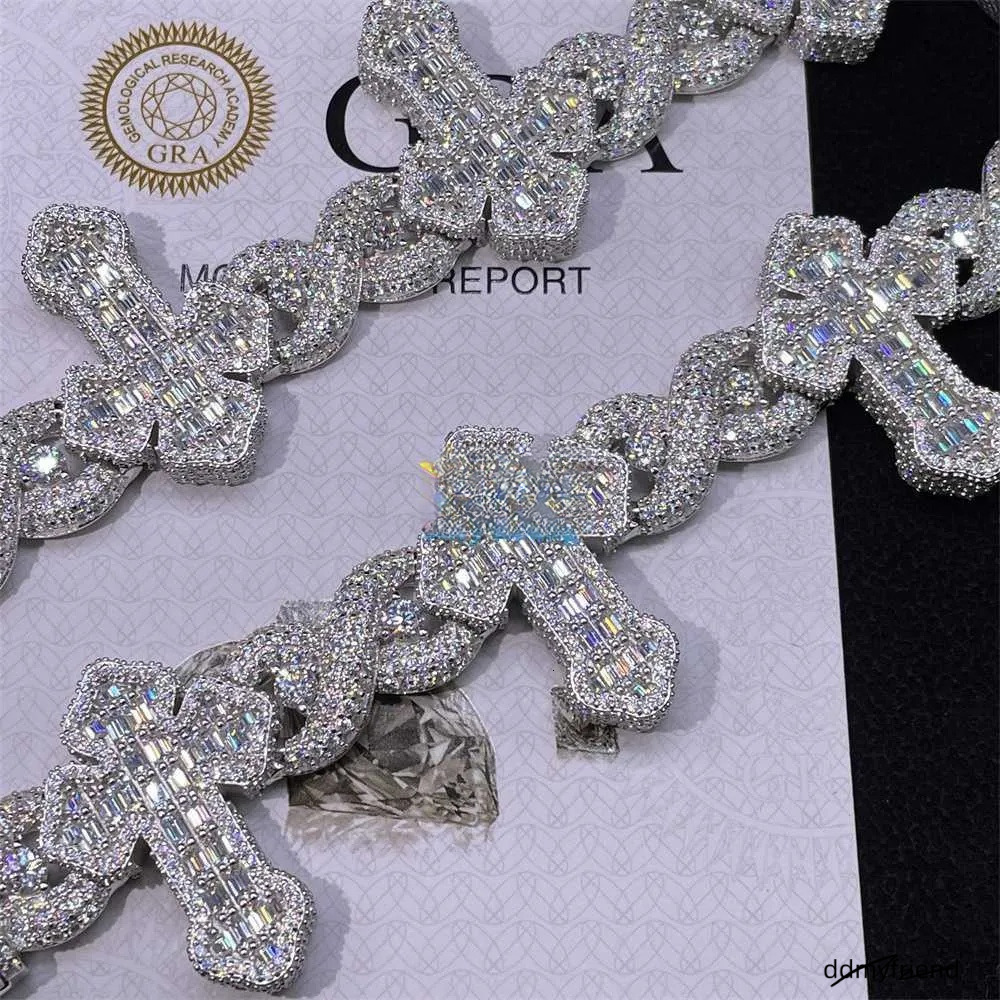 Cross Design Hip Hop Jewelry Sier Charm Iced Out VVS Baguette Moissanite Cuban Bracelet Ddmyfriend