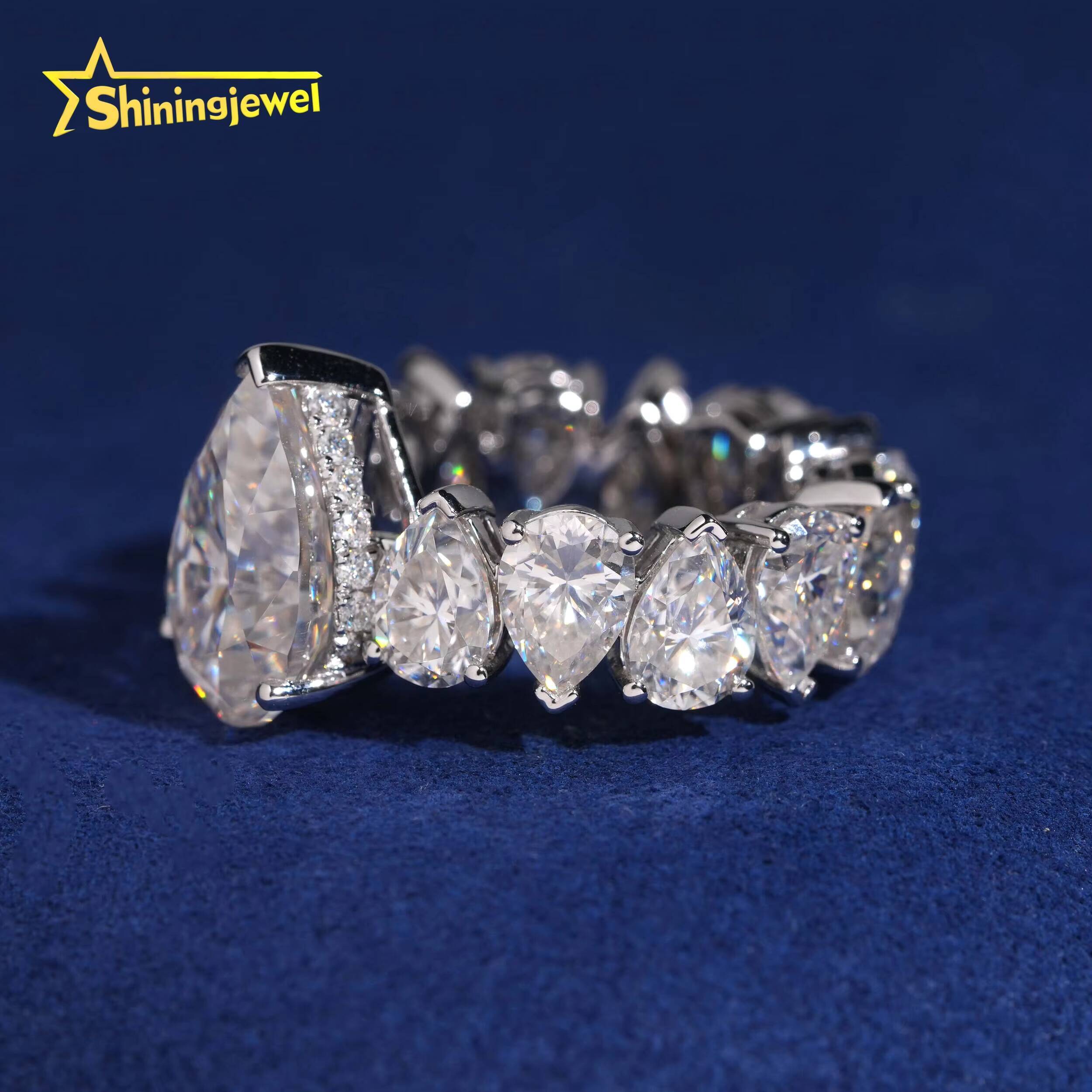 10K Solid Gold Women Big Size 6CT Pear Cut Moissanite Ring Custom Fashion Jewelry Rings for Engagement Wedding
