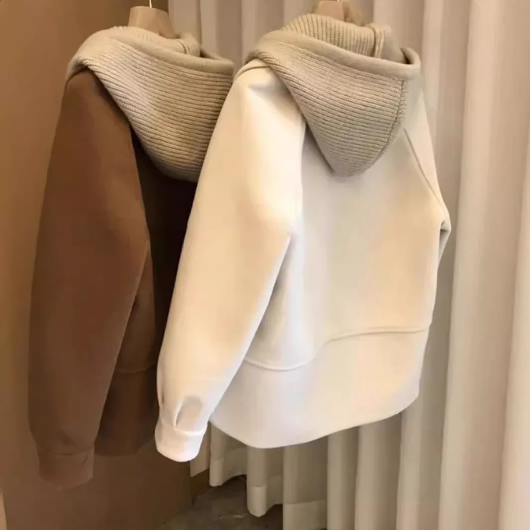 Womens Knitted Woolen Coat Vintage Loose Fit Hat n Thick Korean Style Autumn Winter Outerwear Fashionable Casual 251016