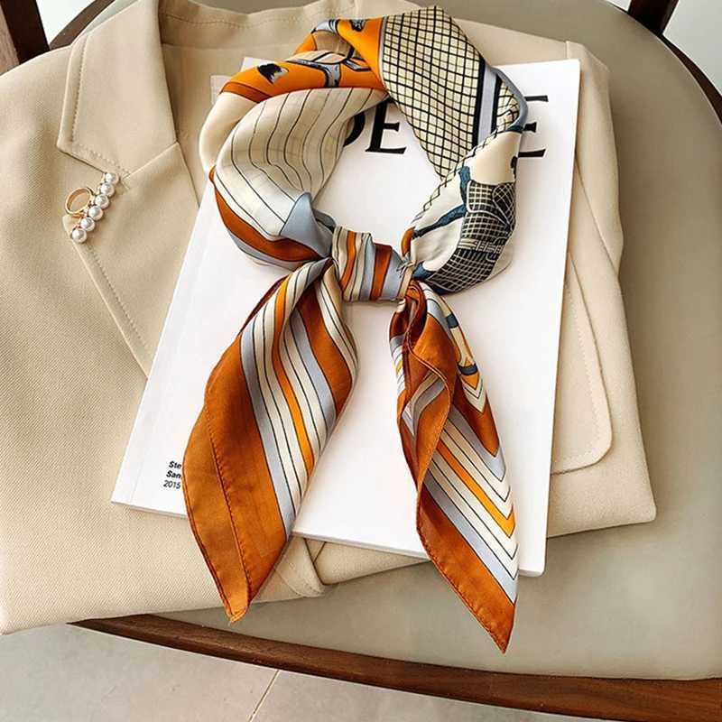 7070cm Silk Square Scarf Wen Handkerchief Printed Fem Shl Bandana Small Neck Muffler Silk Satin Hair Hijab Scarf Y251024