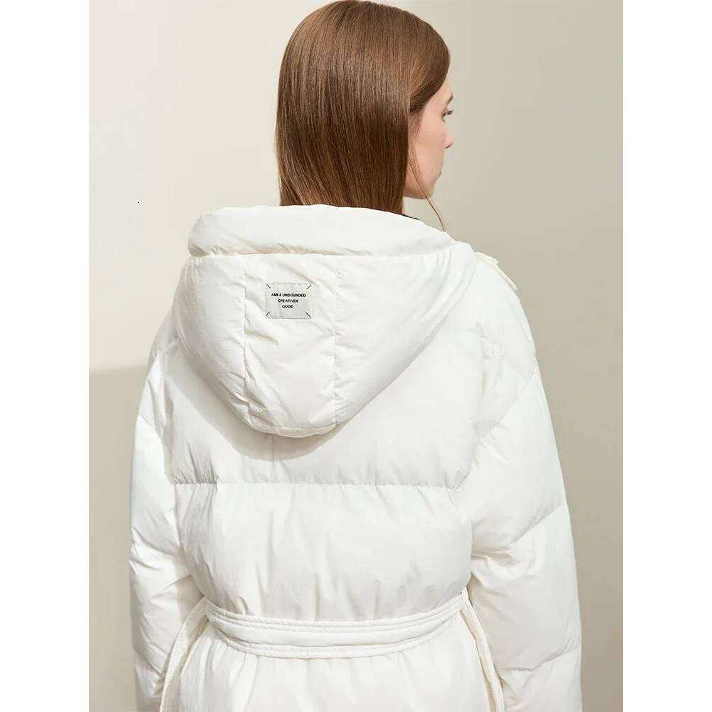 Women's Duck Jacket 2025 Winter New Thick Solid Hooded With Belt Down Cotton Padded Coat For Lady