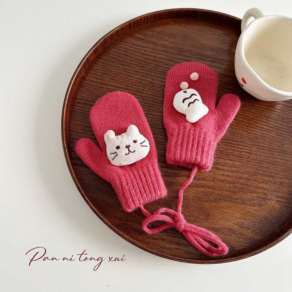 MINISO Gloves Child Trendy 3D Kitten Knit Gloves Thickened Winter Warmth Full Finger Korean Style Baby Hand Warmers Y251024