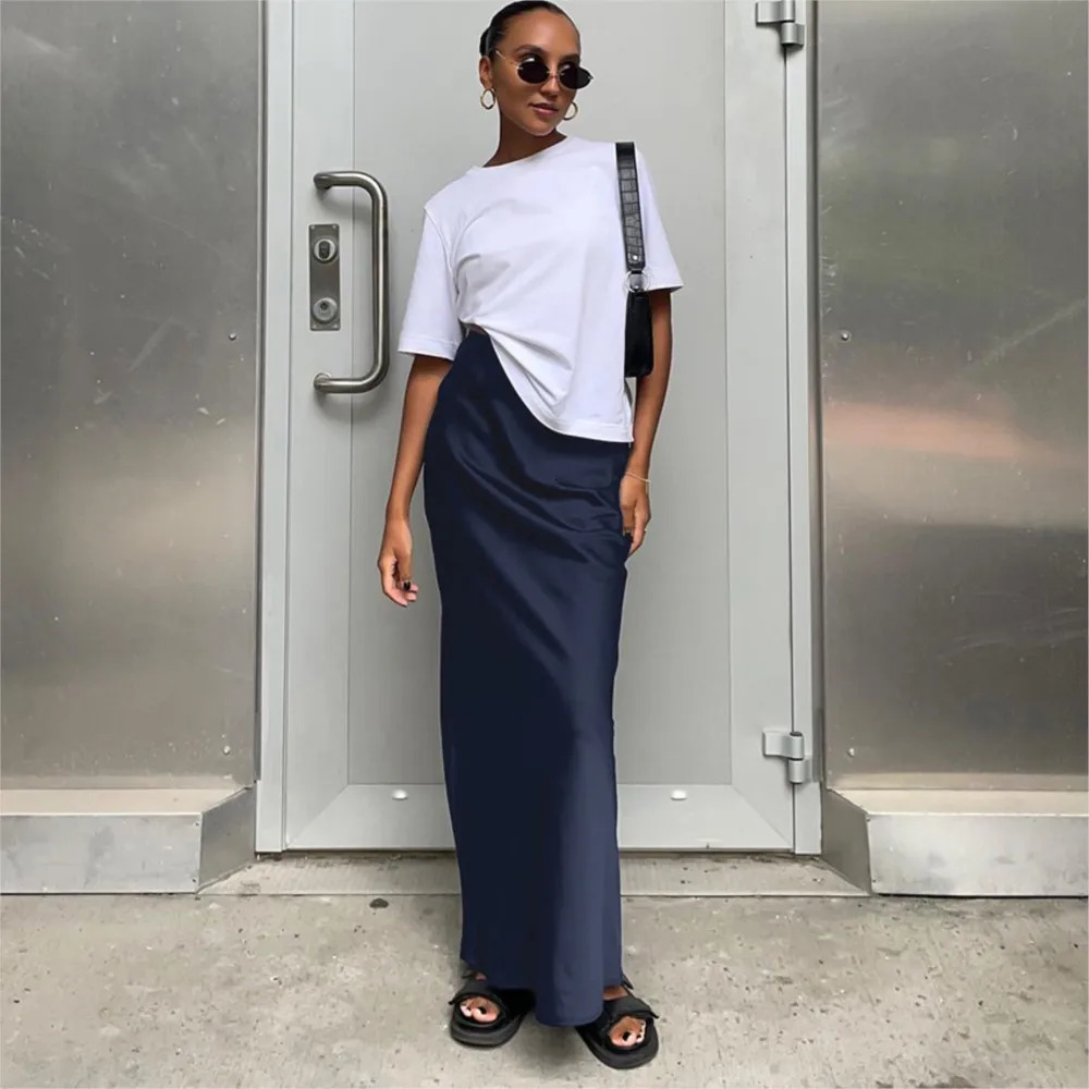 Elegant Multicolor High Waisted Long Skirt For Spring And Summer Womens Casual Satin Skirt Street Wear 251013