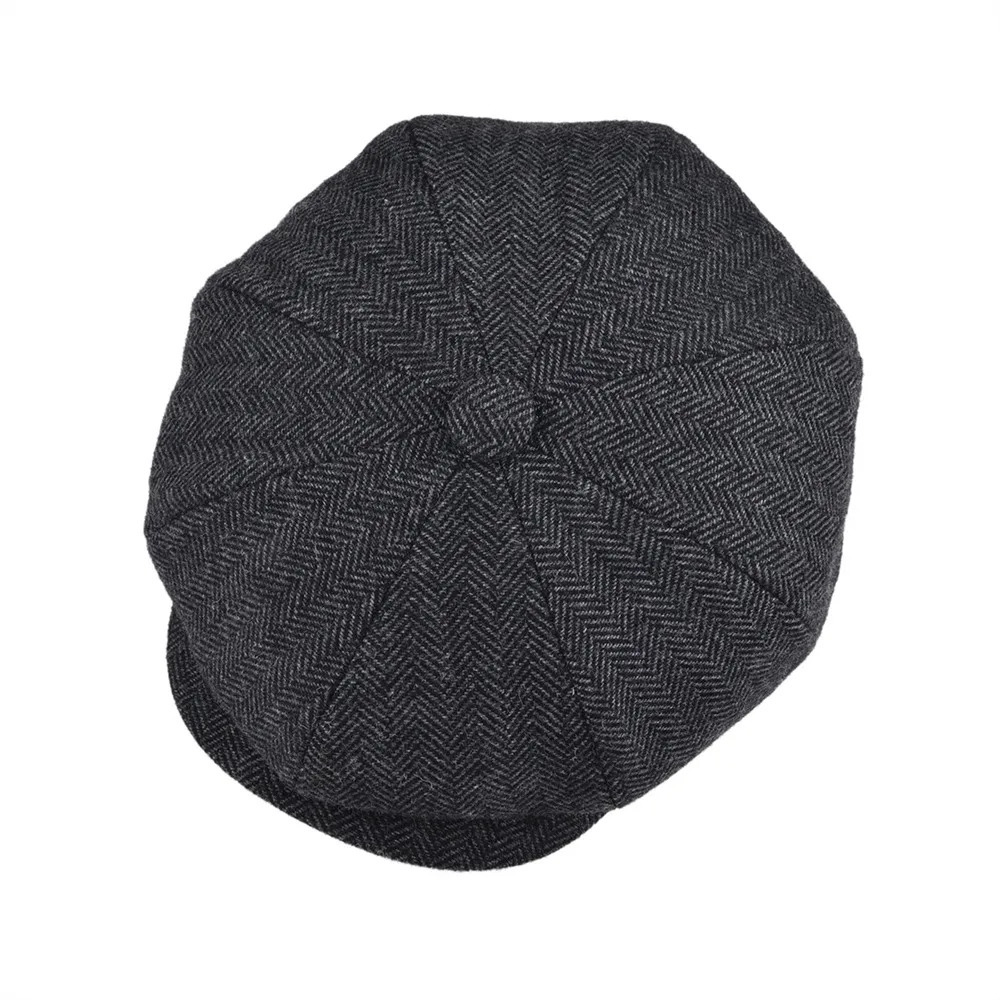 BOTVELA Tweed Wool 8 Panel Black Herringbone sboy Cap Men Classic 8Quarter Panel Style Flat Cap Beret Hat 251021
