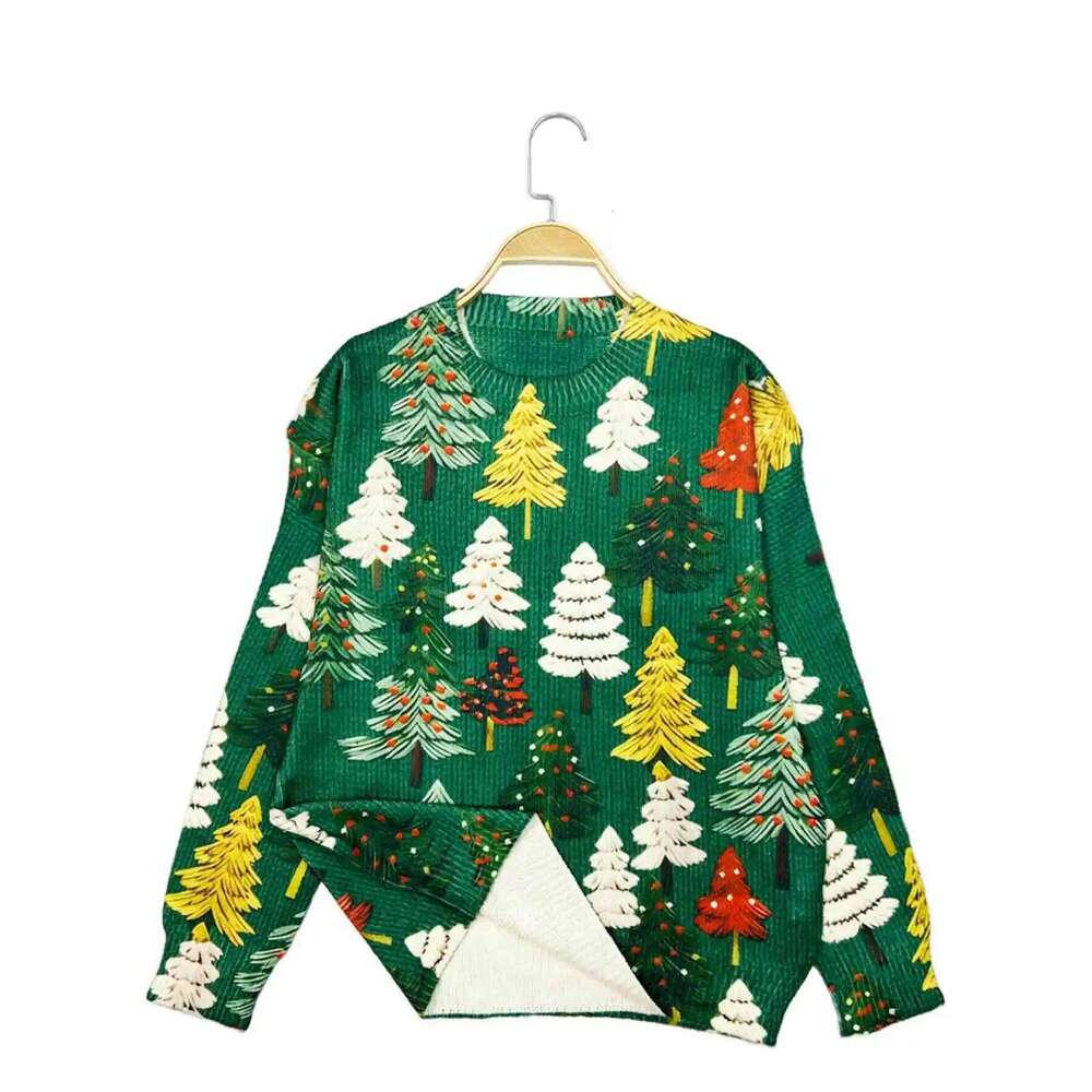 Autumn And Winter New Casual Pullover Long-Sleeve Women's Shirt Christmas Tree Pattern Flat Digital Printing Fashion Wom