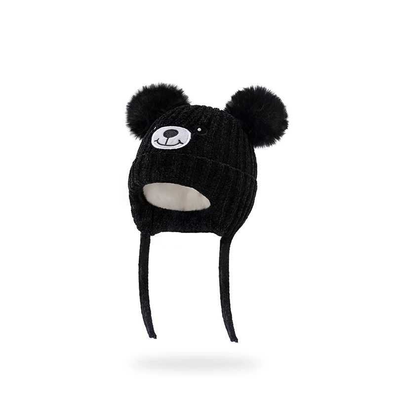 15Y Childrens embroidered Little Bear Autumn and Winter new style cute bear warm earprotecting velvet coldproof hatL251024