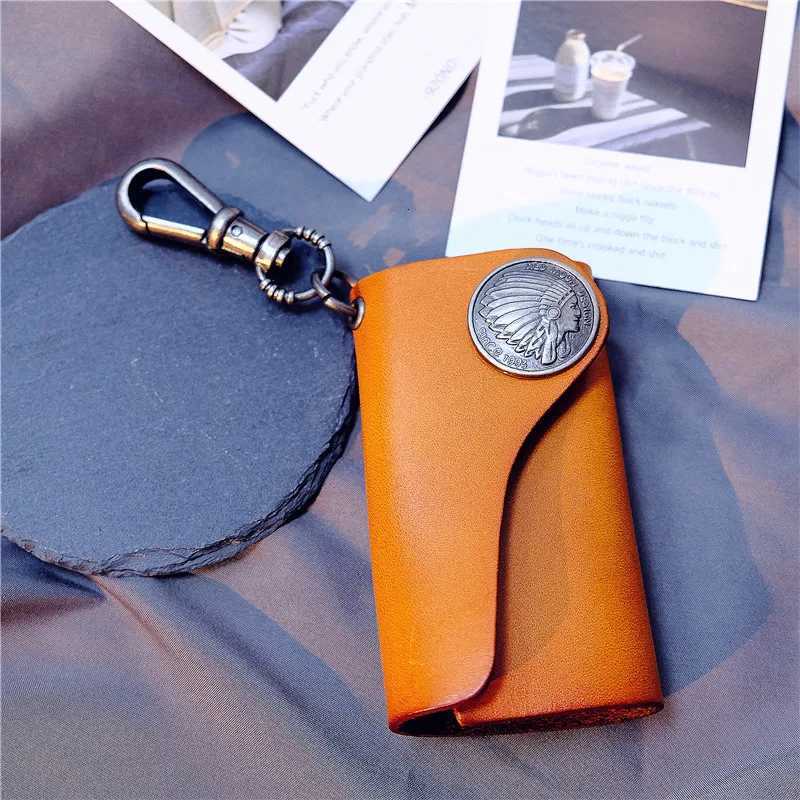 Handmade Tanned Leather Key Chain Wallet Manmade Genuine Leather Key Purse Keychain Wallet Z251023