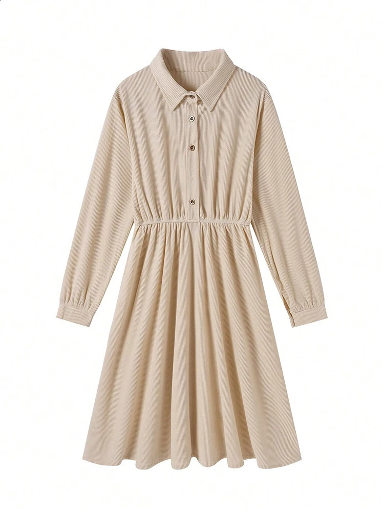 In Dresses Girl Preppy Style Shirt Dress Solid Long Dresses With Sleeves Elegant Womens Dresses 2025 Woman Clothing 251023