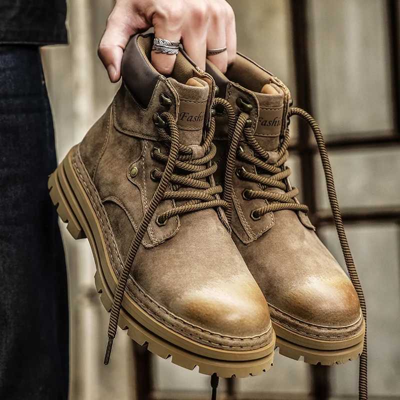 Vintage Leather Mens Snow Boots Fashion Man Ankle Boots Lace Up High Top Shoes Outdoor Motorcycle Boots Top Quality Walk Shoes W251024
