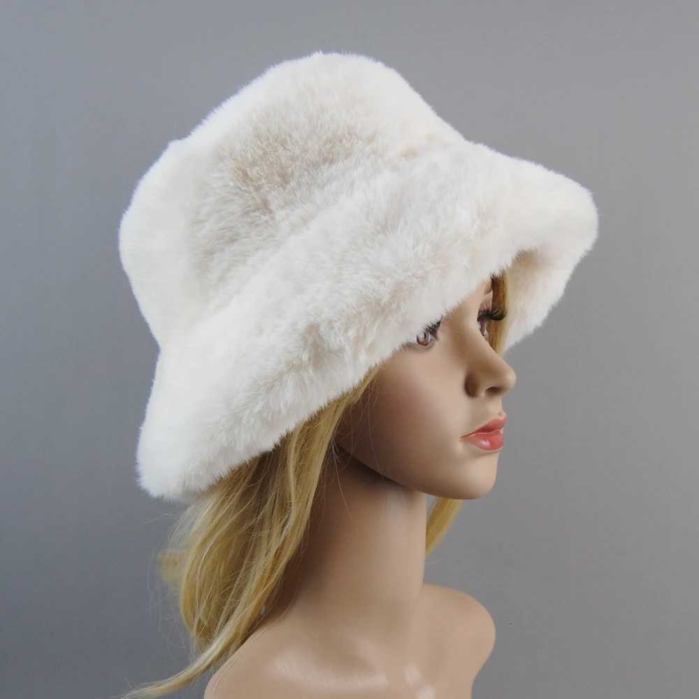 2025 New Style Fake Rabbit Fur Hats Super Soft Women Winter Hat Cotton Lining Warm Russian Fashion Ski Beanies Plush Solid ColorL251024
