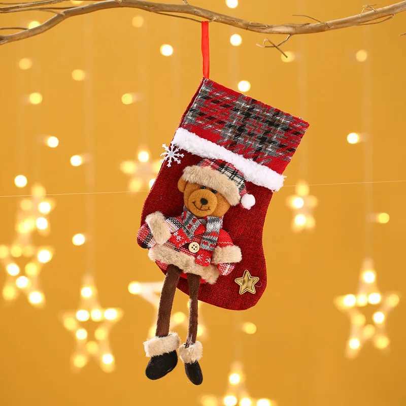 Christmas Stockings Socks Fireplace Hanging Stockings Plush Personalized Home Party Decoration with Snowman Santa Elk Bear J251024
