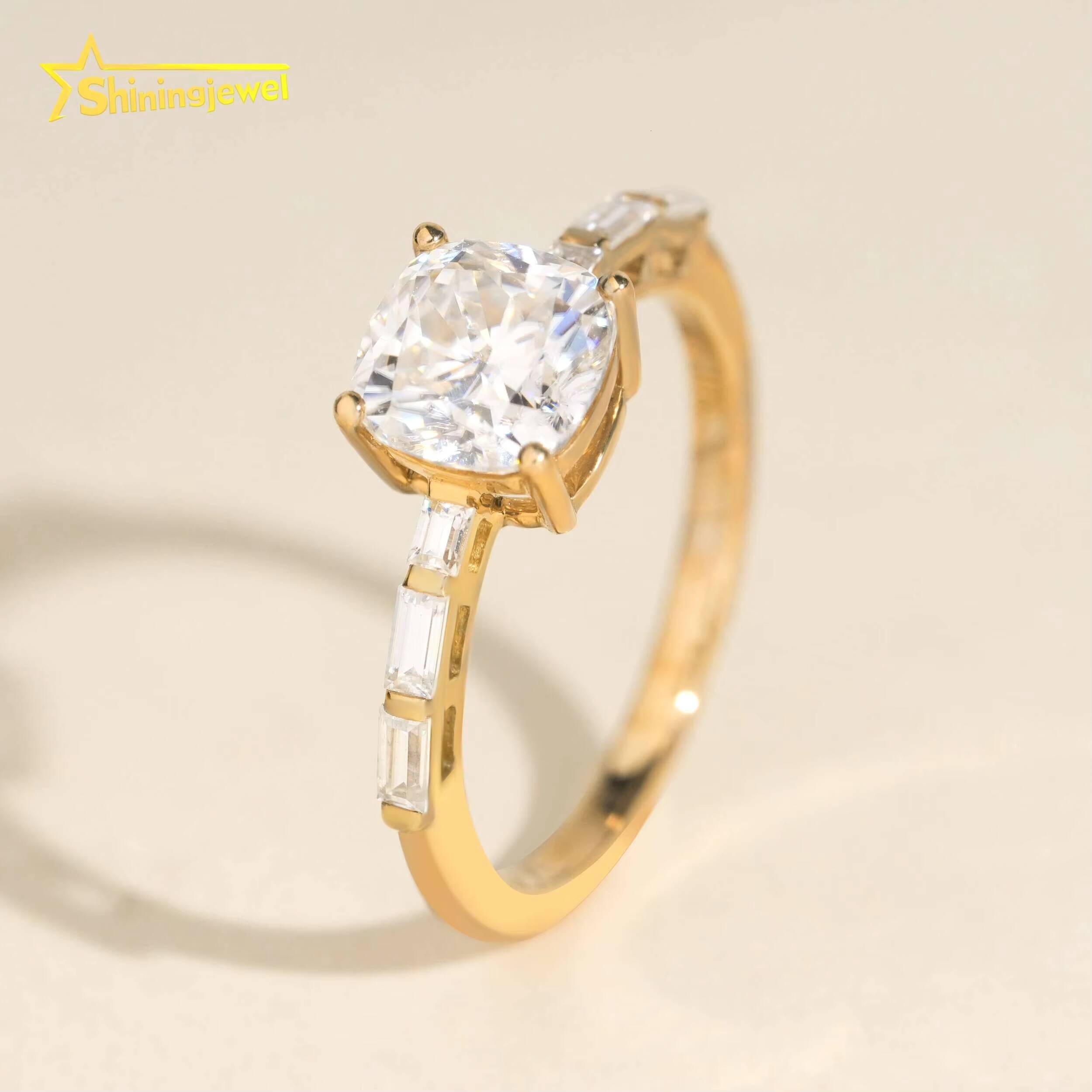 14K Solid Gold VVS 2Ct Cushion Cut Moissanite Diamond Women Engagement Ring Half Eternity Band Hip Hop Jewelry Wedding Band