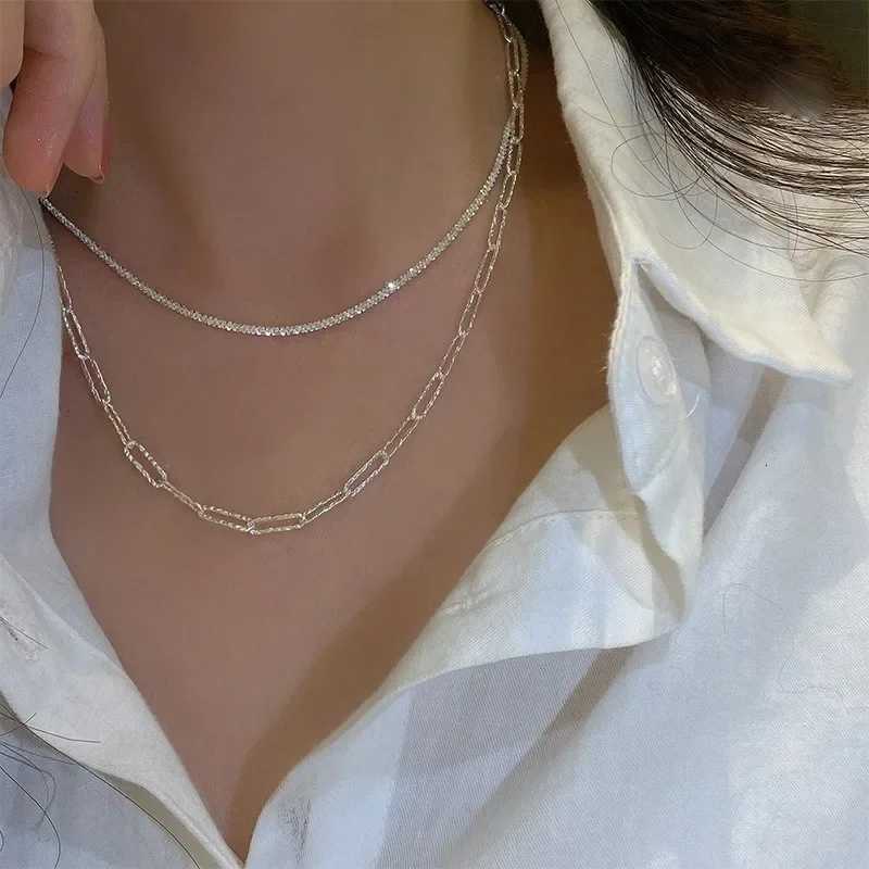 Silver Color Sparkling Necklace For Women Tren Clavicle Chain Choker Girls Korean Wedding Party Jewelry AccoriesXJ251024