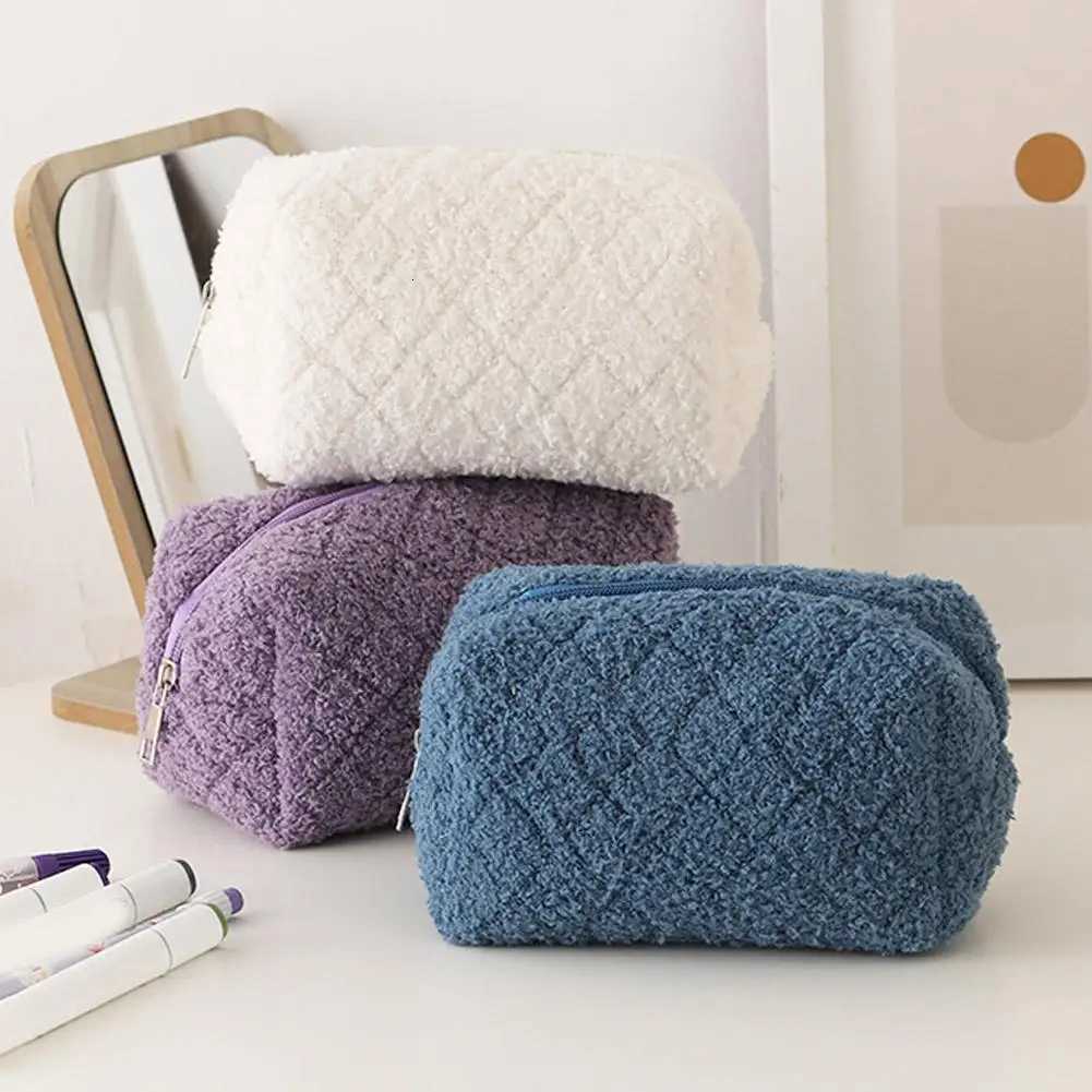 Cute Plush Cosmetic Bag Solid Color Simple Soft Large capacity Makeup Storage Bag Daily Travel Cosmetic BagT251024