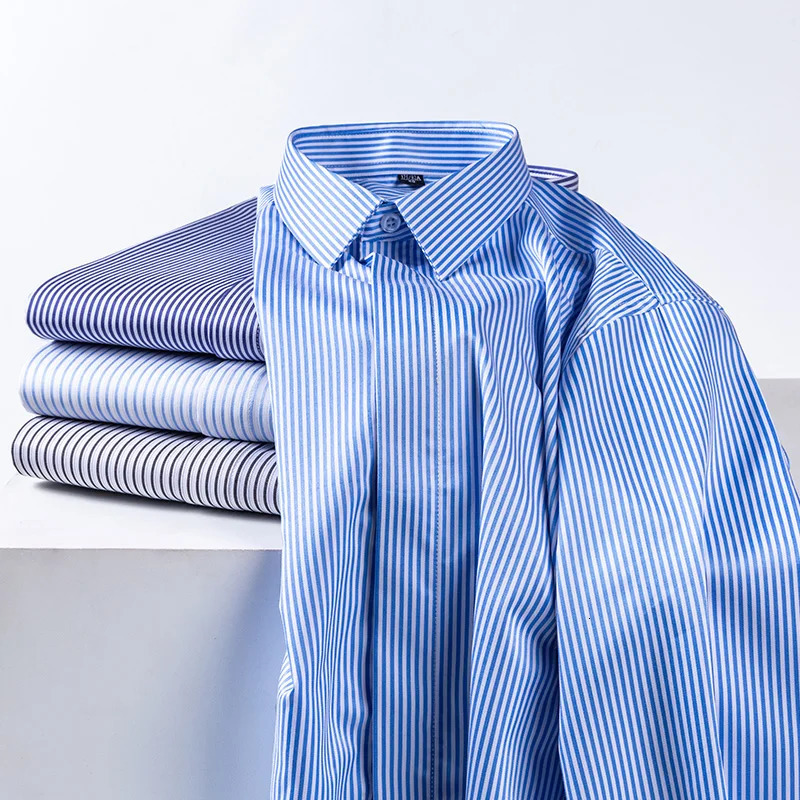 Quality AntiWrinkle Men Shirt Long Sleeves Dress Shirts For Men Slim Fit Camisa Social Business Blouse Stripe Shirt 6XL 7XL 251021