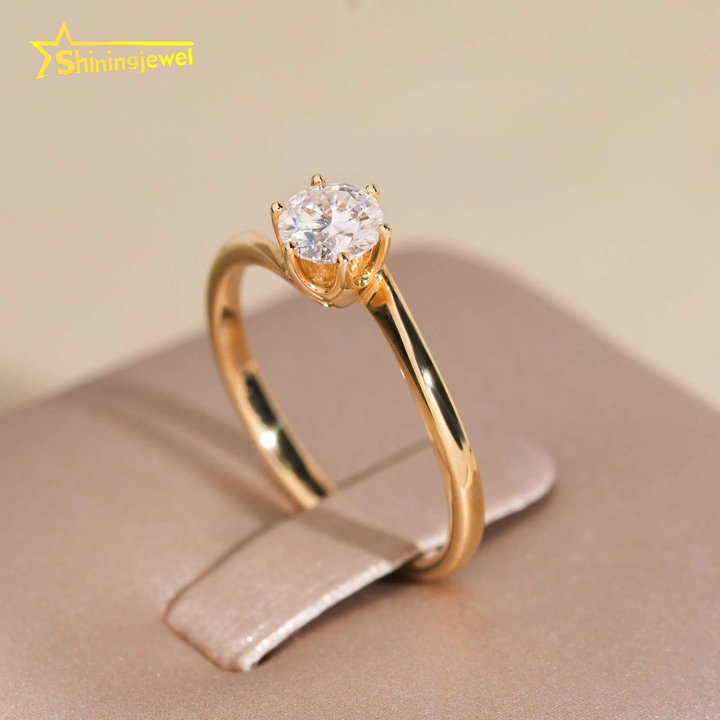 14K Solid Gold Women Ring Halo Rings Round Brilliant Cut Moissanite Engagement Rings for Women Pass Diamond Tester