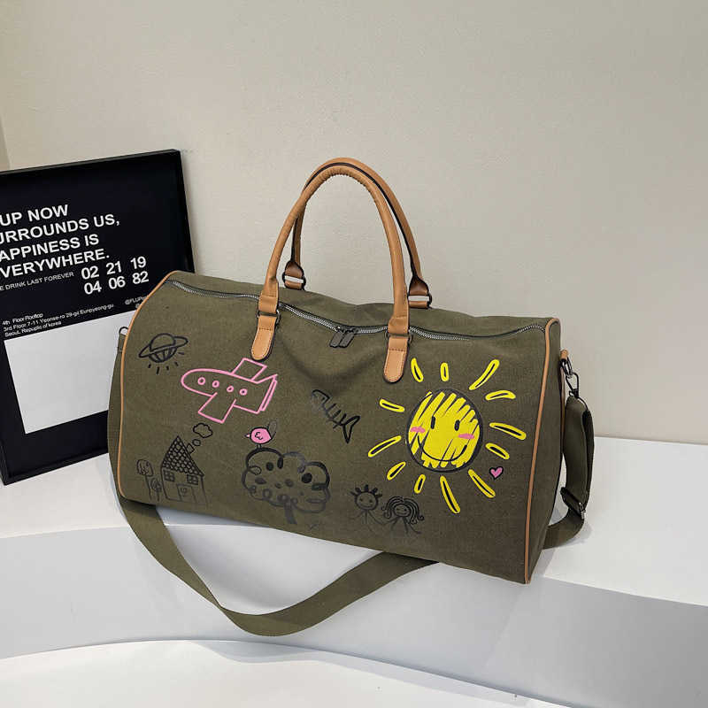 Cartoon Print Large Capacity Short Trip Bag 2025 New Large Capacity Handbag Fashionable High-End Fitness Bag