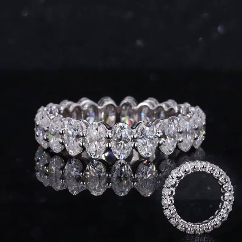 14K Solid White Gold Stunning Moissanite Wedding Band Full Eternity Oval Moissanite Ring for Women