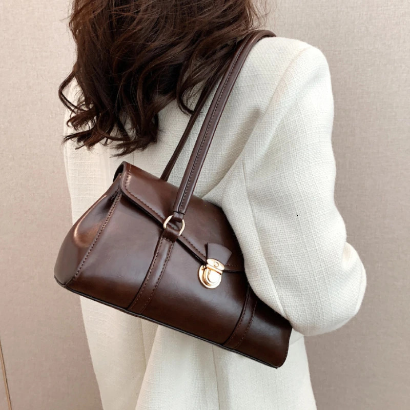 England Style Retro Shoulder Bags HighGrade Sense Underarm Tote Bag Vintage Red Ladies Bag PU Leather Handbag Purse 251023