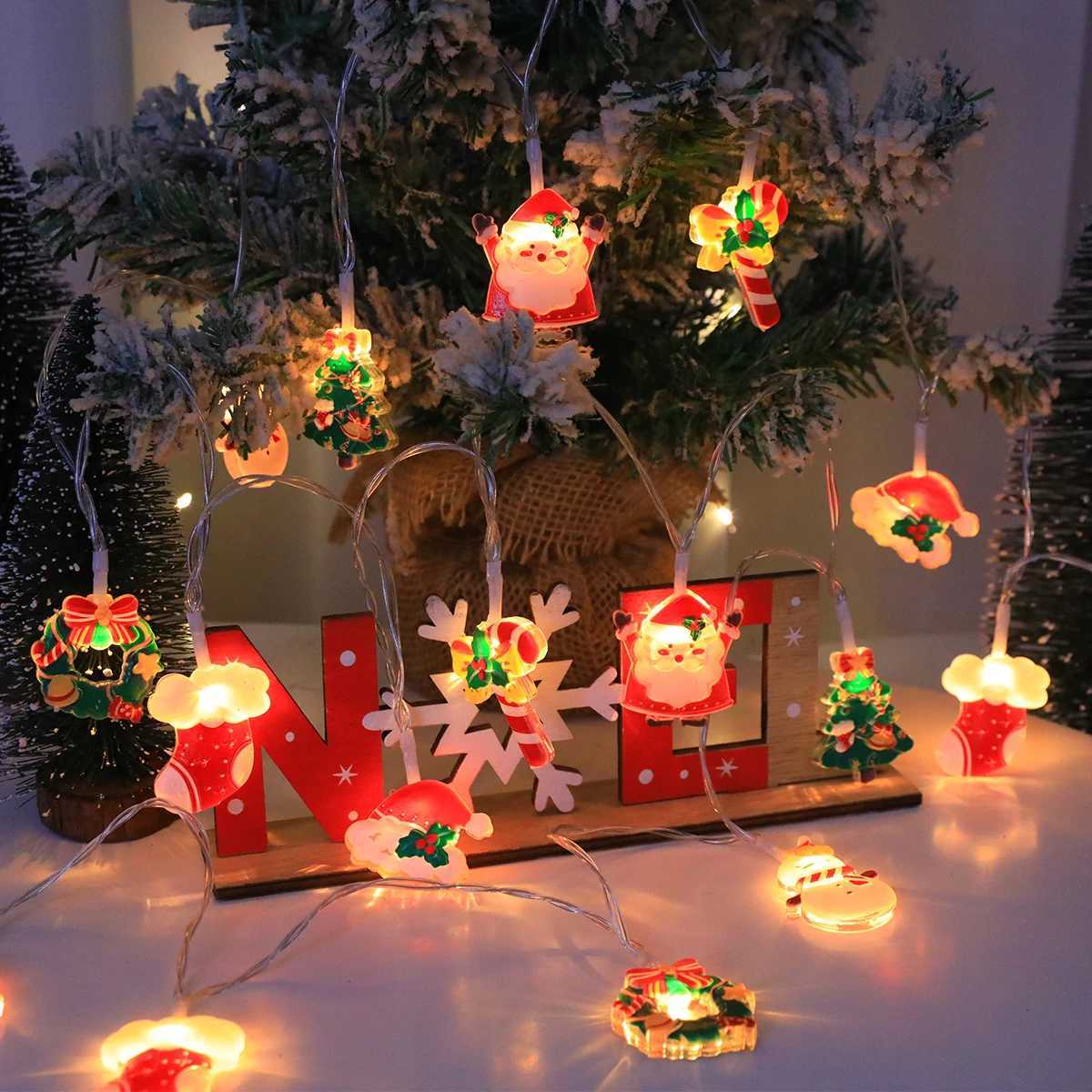LED Christmas String Lightswith SantaSnowmanCandy CaneChristmas StockingSnowflake Designs for Christmas PartyIndoorTree C251024