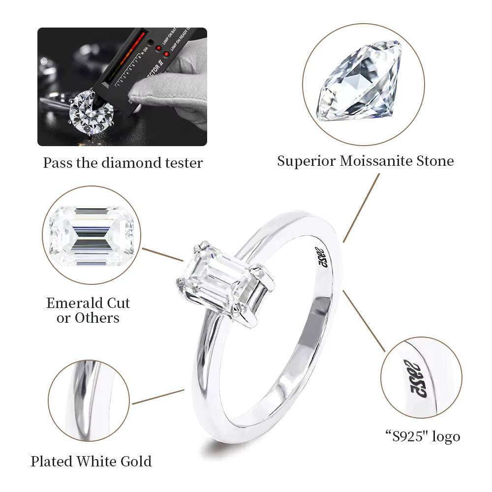 Wholesale Jewelry Women Gra Certificate Cut VVS Diamond Moissanite Engagement Wedding Set 925 Sterling Silver Adjustable Rings