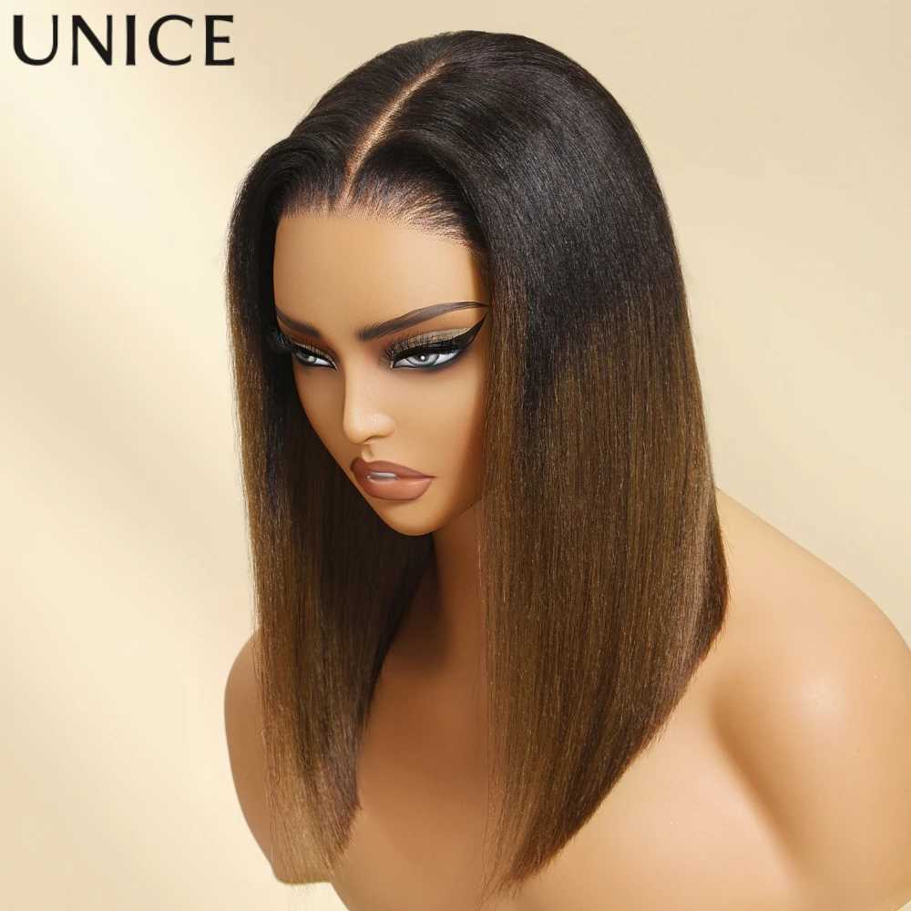Unice Hair Chestnut Brown Yaki Straight Bob Wig 7x5 Pre Cut Pre Bleached Glueless Wig Human Hair Ready To Wear 150 Density W251023