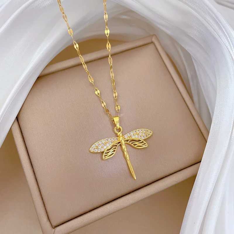 316L Stainl Steel Personality Dragonfly Pendant Necklace For Women Fashion Girls Clavicle Chain Party Jewelry GiftsXJ251024