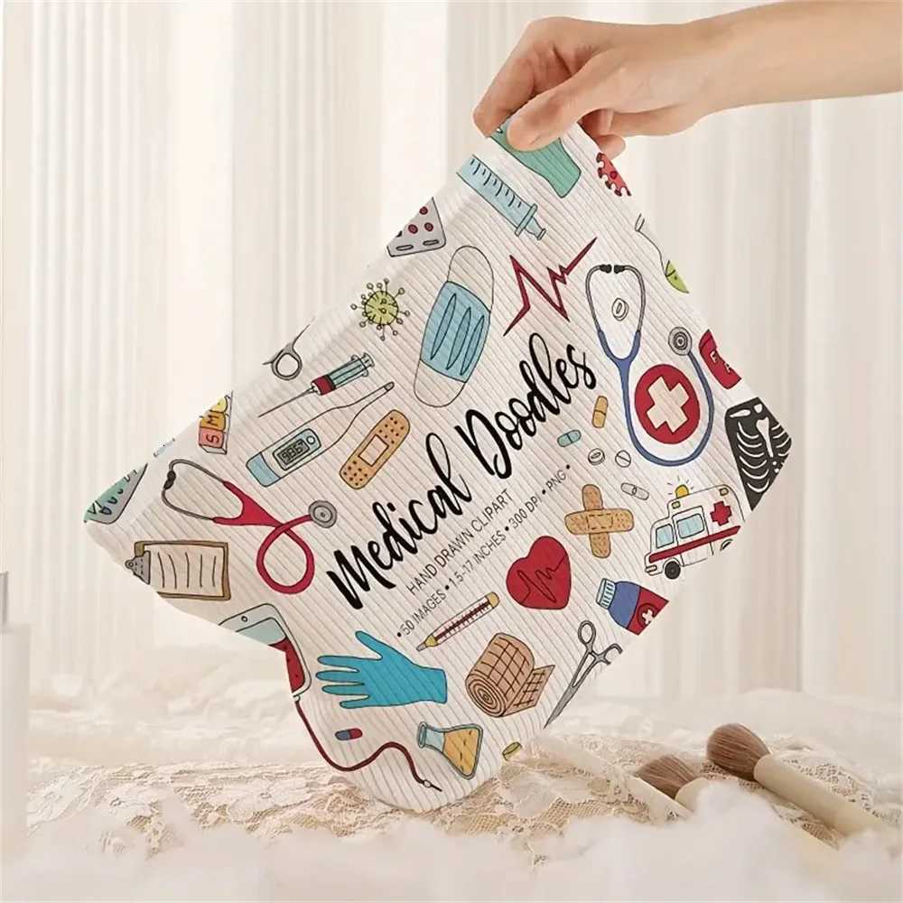 Graffiti Printed Corduroy Makeup Bag Lightweight Zipper Makeup Storage Box Multi functional Bag with LiningT251024