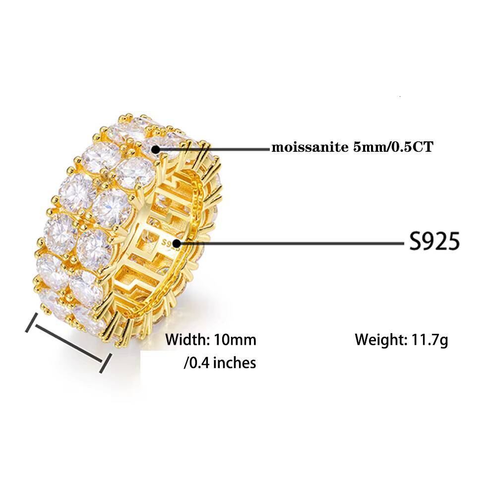 1pc Inlaid Moissanite Ring for Men 18K GoldPlated S925 Sterling Silver Ring Hiphop Style Ring