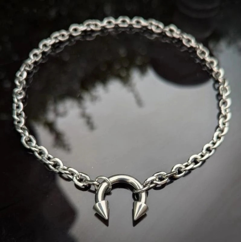 Piercing Spiked Barbell Stainless Steel Necklace Party Punk Emo Alternative Body Modification Unisex Necklace Gothic Y2K jewelry 251023