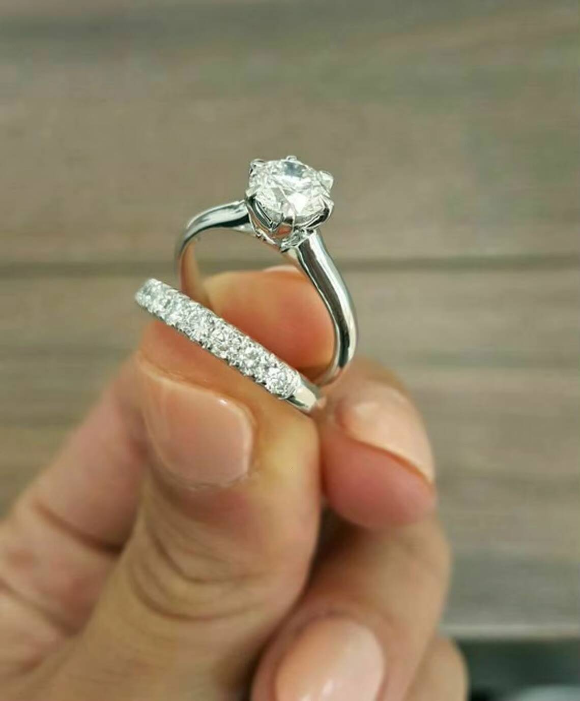 650MM Round Moissanite Bridal Wedding Ring Set Art Deco Design