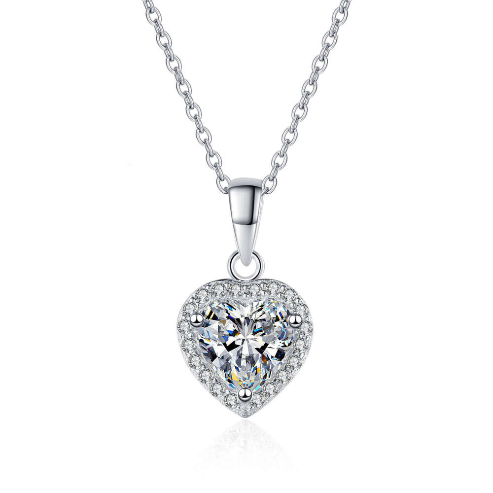 DHCollections-- S Pure Sier Heart Necklace for Women Moissanite Cluster Clavicle Chain Plated PT950 Gold Jewelry Direct
