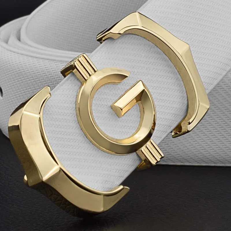 2024 High quality white casual men belt genuine leather designer G letter belt Cowskin solid smooth buckle belt ceinture homme W251024