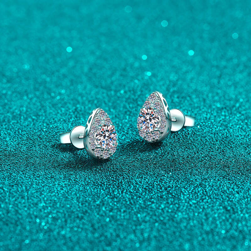 DHCollections-- Xindeyi Pure Sier Plated PT950 Gold Pear-Shaped Moissanite Drop Earrings Simple Everyday Versatile