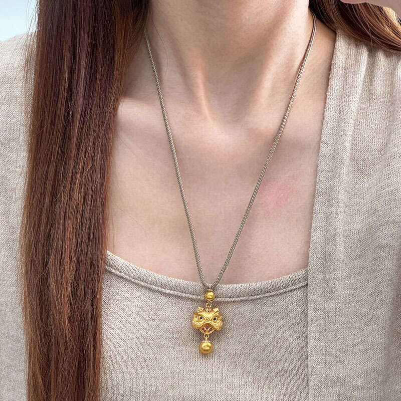 Cute Lion Pendant Brown Braided Sweater Chain for Women High-End Personality Versatile
