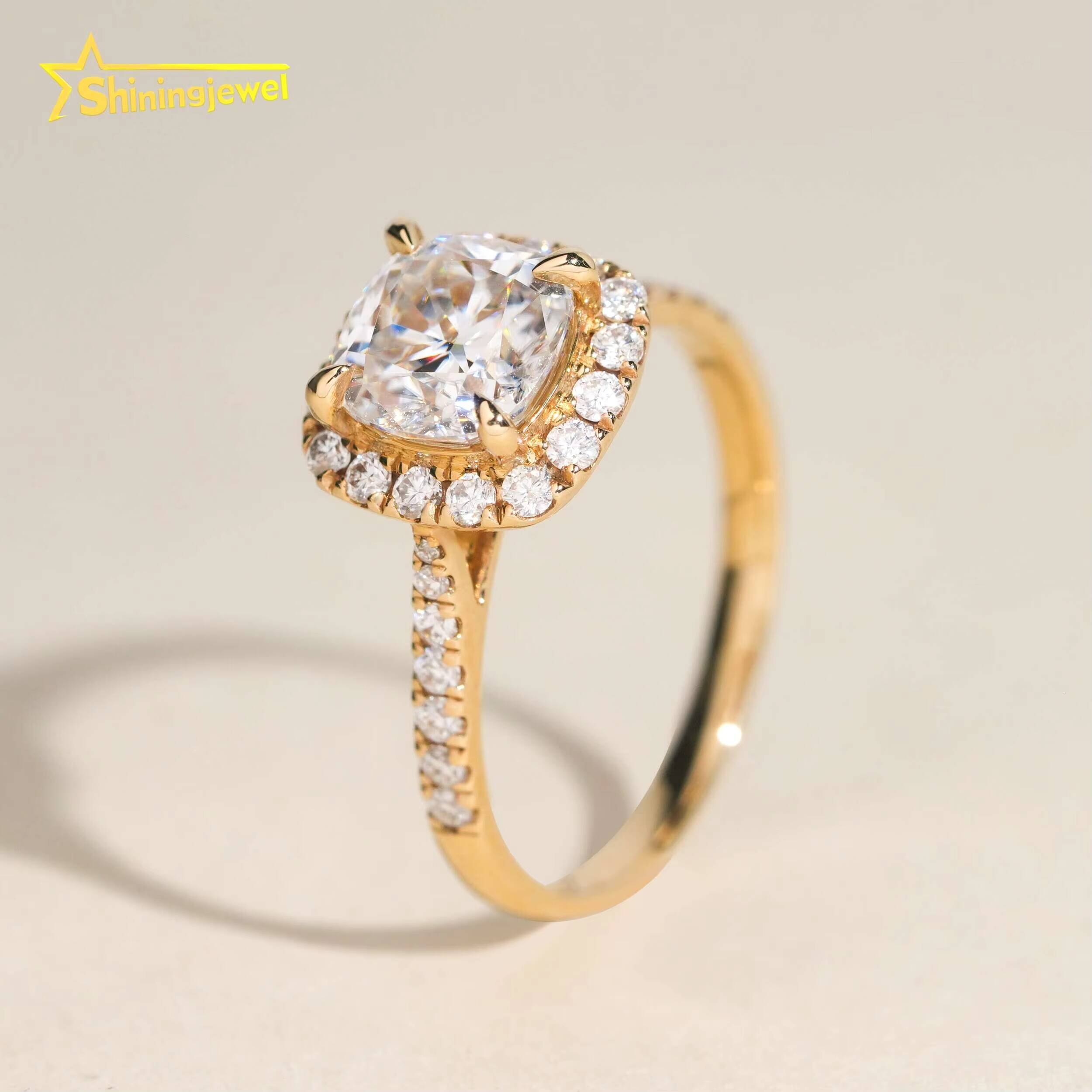 14K Solid Gold VVS Cushion Cut Moissanite Diamond Women Engagement Ring Half Eternity Band Hip Hop Jewelry Wedding Band