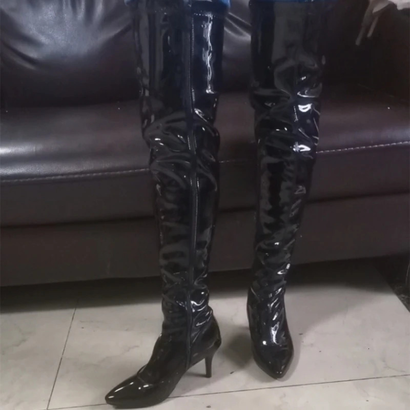 Womens Thigh High Boots Red White Black Fashion OverKnees Boot Patent Sexy Zipper Nightclub Dance Lady Long Shoes Big Size 48 251023