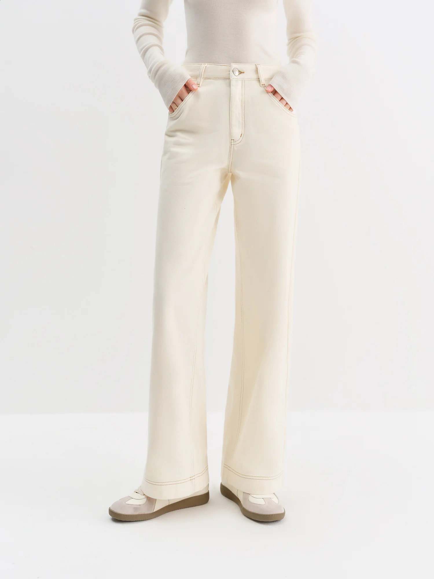 FSLE Straight High Waist Jeans for Women Winter Solid Simple Allmatch 2025 Long and Short Versatile Pants Korean Style 251018