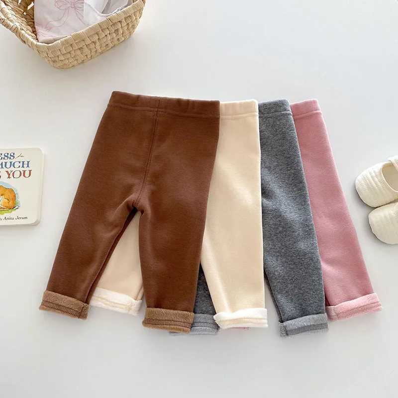 MILANCEL New Winter Kids Leggings 05T Girls Cute Thicking Bear Render Pants Children Fleece Padded Solid Color SkinnyPantsT251024