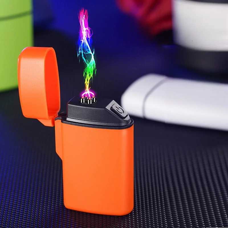 Mini Windproof Double Arc Pulse USB Lighter Silent Button Ignition Outdoor Waterproof Portable Electric Lighters Smoking Gadgets D251024