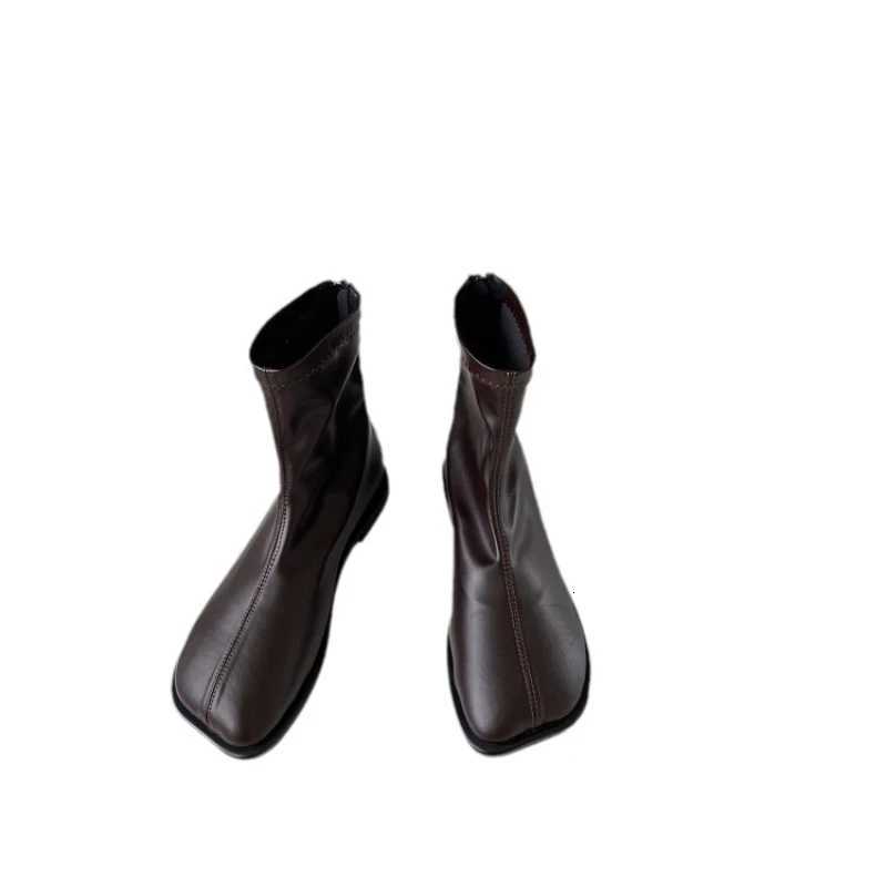 2024 Autumn ladies Soft Leather Boots Square zipper antislip shoe Fashion simple versatile short boot Comfort casual women shoes W251024