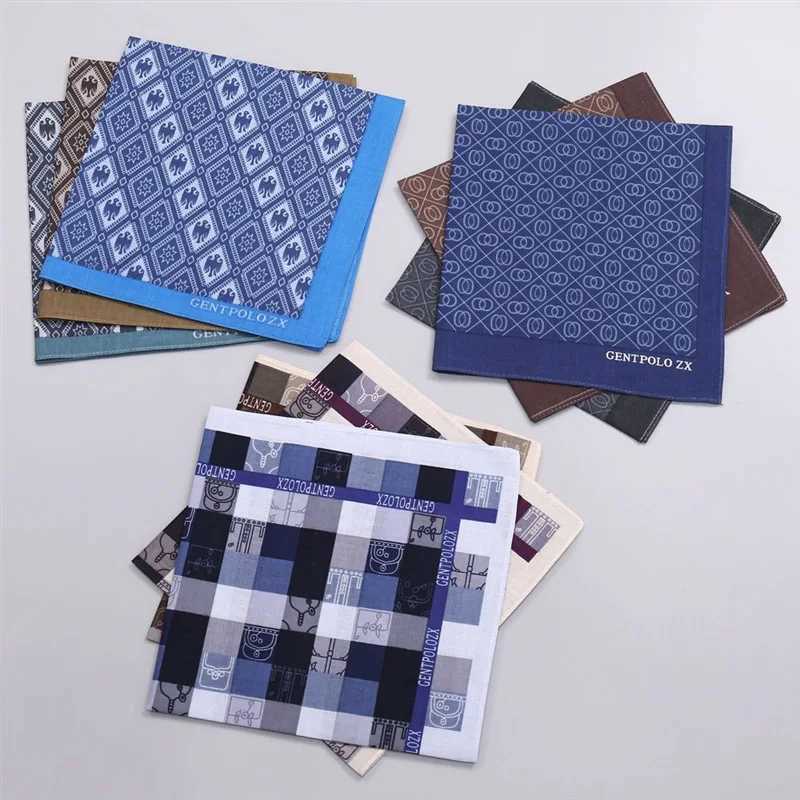 3Pcs Mens Pure Cotton Printed Plaid Handkerchief Summer Thin Oldfashio Nostalgic Cotton Soft Square Towel Hand 43 43cm Y251024