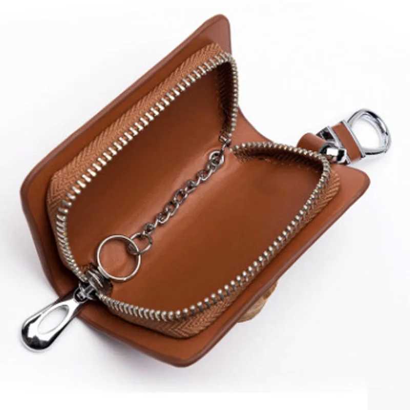 Genuine Leather Key Holder MenWomen Car Key Organizer with Card Slot Split Leather Keychain Wallet Housekeeper Pouch Z251023